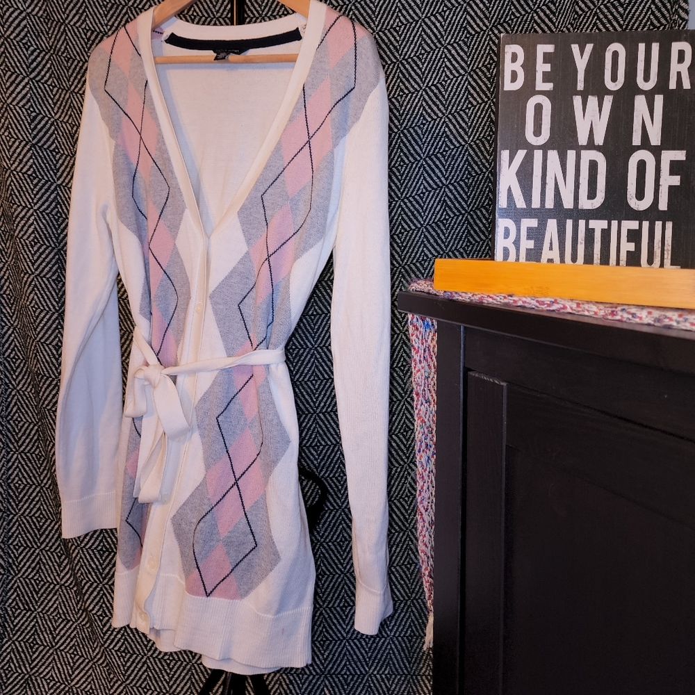 Tommy Hilfiger Pink/Grey Argyle Tie Up Sweater Dress/Tunic